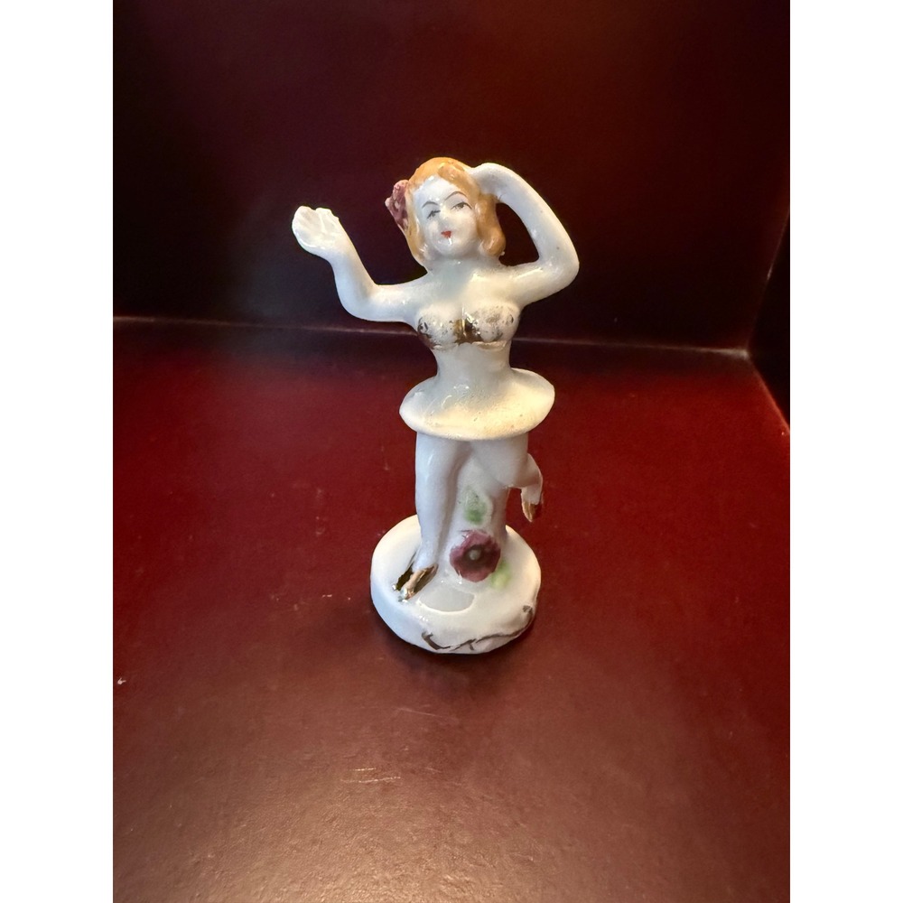 Vintage Hand‎ Painted Porcelain Ballerina Figurine Gold Gilt Miniature Dancer - Picture 8 of 10